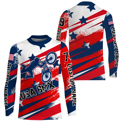 American adult kid BMX jersey Custom UPF30+ Patriotic riding gear USA Freeride Cycling shirt| SLC25