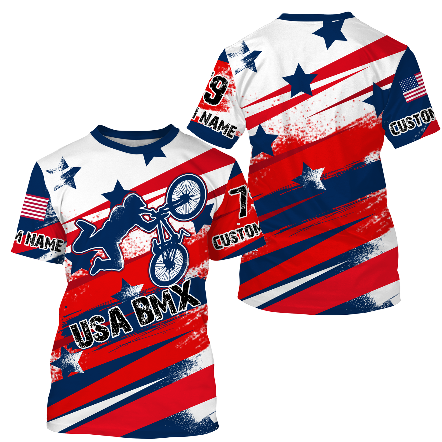 American adult kid BMX jersey Custom UPF30+ Patriotic riding gear USA Freeride Cycling shirt| SLC25