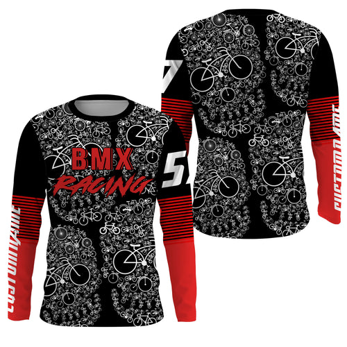 Personalized Skull BMX jersey adult kid bike shirts UPF30+ extreme racewear Cycling bicycle clothes| SLC41