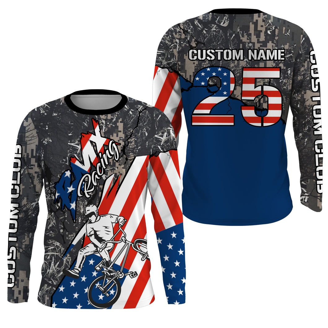 Camo American BMX cycling shirt Custom patriotic BMX racing jersey UPF30+ adult kid team racewear| SLC14