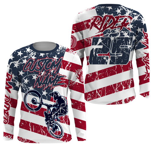 American adult kid BMX jersey Custom patriotic UPF30+ freestyle racewear USA cycling shirt| SLC29