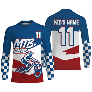 Personalized adult kid MTB biking jersey UPF30+ blue mountain bike shirt enduro cycling racewear| SLC45