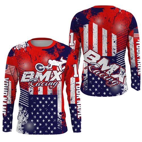 American adult kid BMX jersey Personalized UPF30+ USA cycling gear Patriotic bike shirt| SLC15