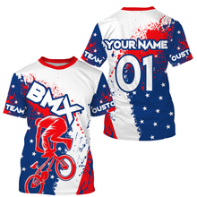 Load image into Gallery viewer, Patriotic BMX jersey Personalized UPF30+ USA Cycling gear American adult kid BMX bike shirt| SLC23