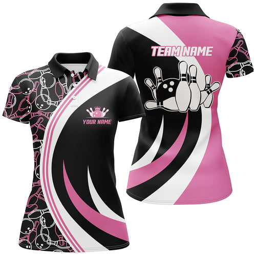 Black&Pink Bowling Polo Shirt For Women Seamless Pattern Bowling Jersey Custom Bowling Team Shirt BDT104