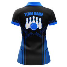 Load image into Gallery viewer, Blue Bowling Shirt For Women Custom Name And Team Name Bowling Polo Shirt Women Bowling Jersey BDT22