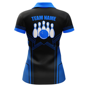 Blue Bowling Shirt For Women Custom Name And Team Name Bowling Polo Shirt Women Bowling Jersey BDT22