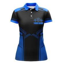 Load image into Gallery viewer, Blue Bowling Shirt For Women Custom Name And Team Name Bowling Polo Shirt Women Bowling Jersey BDT22