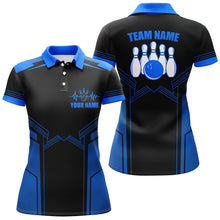 Load image into Gallery viewer, Blue Bowling Shirt For Women Custom Name And Team Name Bowling Polo Shirt Women Bowling Jersey BDT22