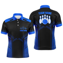 Load image into Gallery viewer, Blue Bowling Shirt For Men Custom Name Bowling Polo Shirt Men&#39;s Bowling Team Jersey BDT21