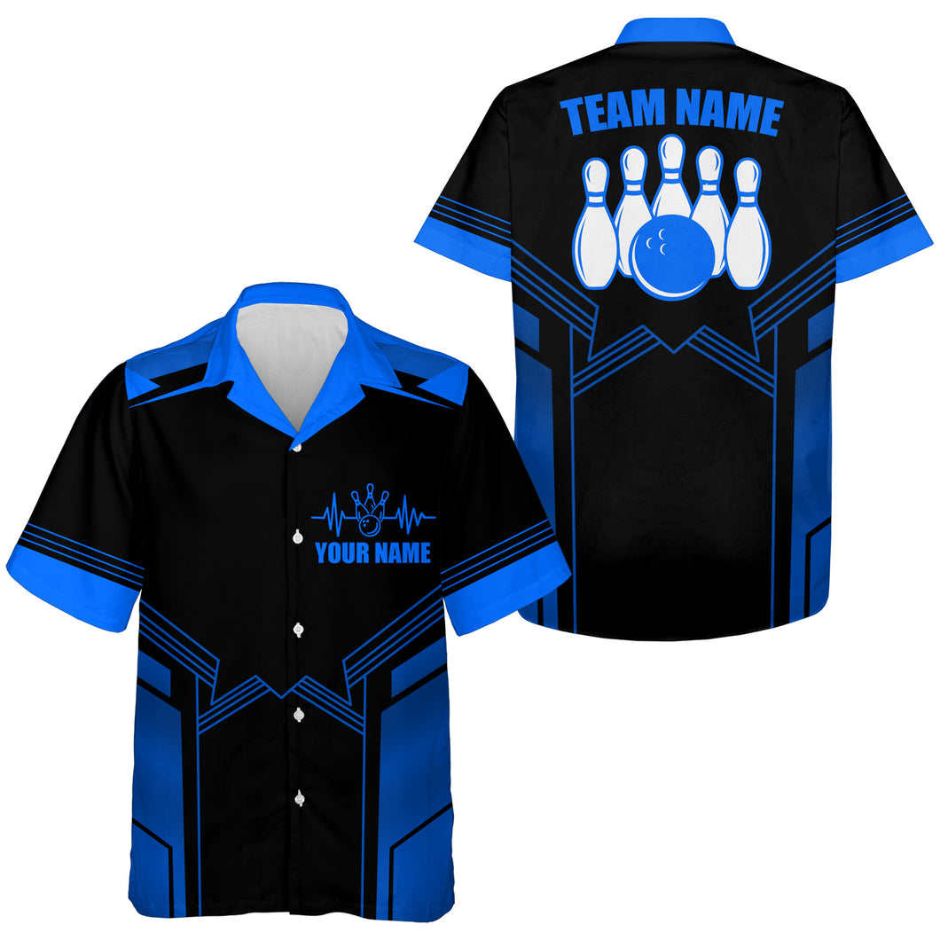 Hawaiian Bowling Shirt For Men Custom Blue Bowling Jersey Men's Bowling Team Shirt BDT58