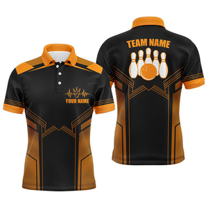 Orange Bowling Polo Shirt for Men Custom Bowling Jersey With Name Bowling Team Shirt For Men BDT74