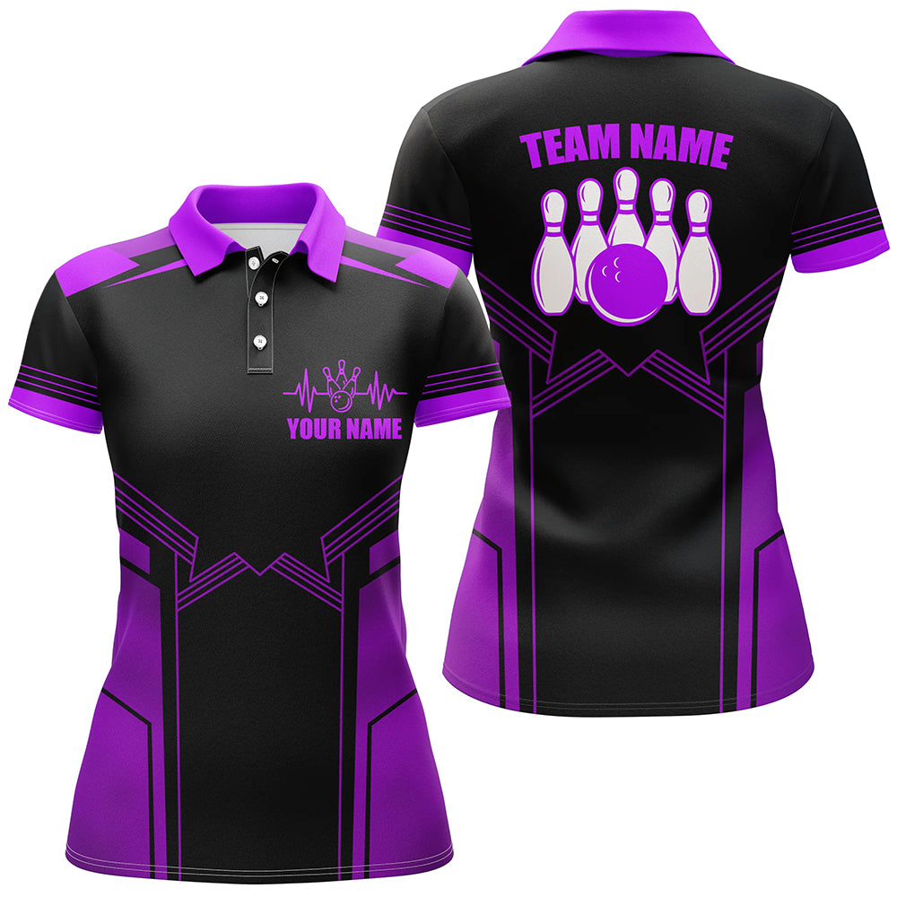 Purple Bowling Polo Shirt for Women Custom Bowling Jersey With Name Ladies Bowling Team Shirt BDT79