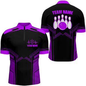 Purple Bowling Quarter Zip Shirt for Men Custom Bowling Jersey With Name Men's Bowling Team Shirt BDT80
