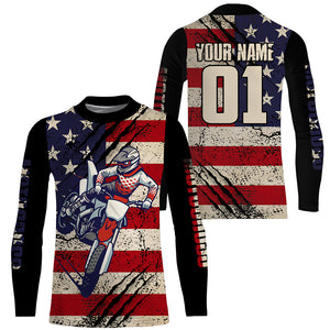 American Flag MX Jersey UPF30+ Custom Dirt Bike Shirt Men Women Kid Long Sleeve Motocross Patriotic PDT483