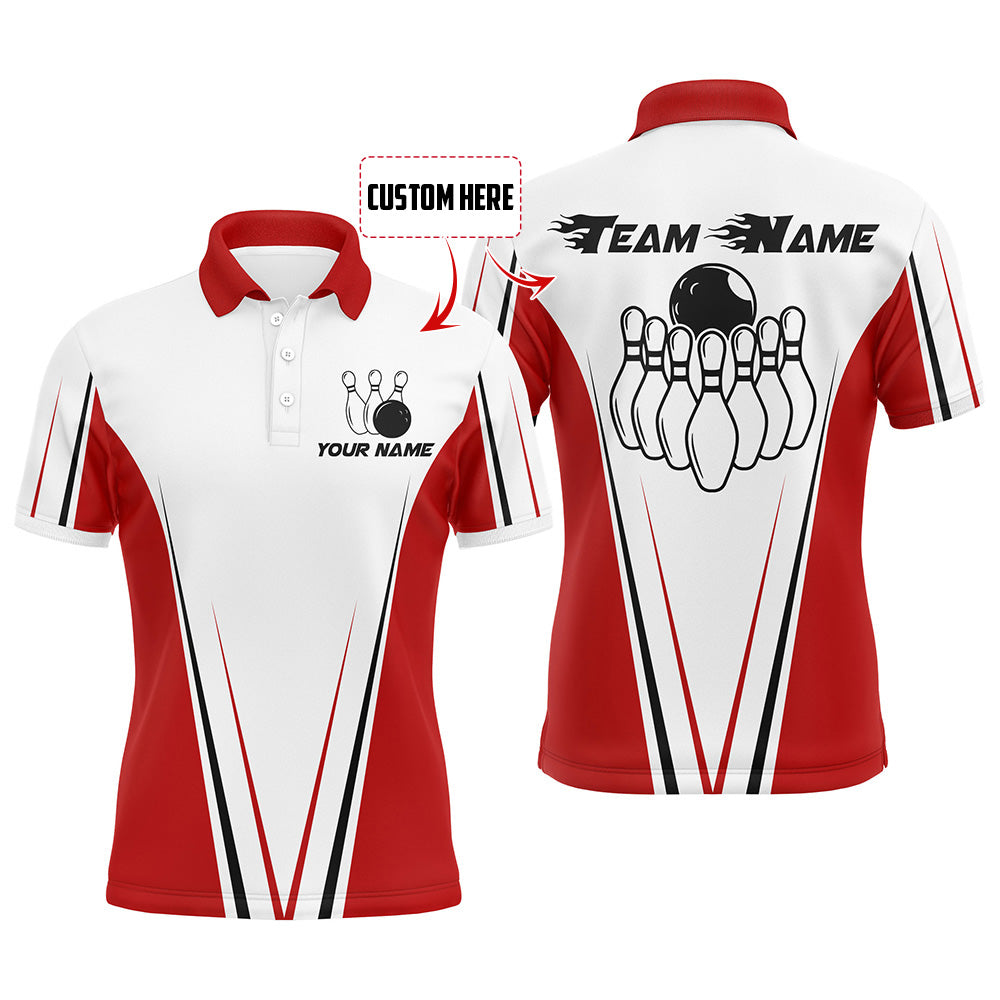 Red And White Men Bowling Shirt Personalized Custom Name Bowling Polo Shirt for Team Bowler Jersey BDT16