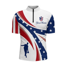 Load image into Gallery viewer, Custom Bowling Quarter-Zip Shirt Men USA Flag Bowling Team Jersey Patriotic Bowling League Shirt BDT124