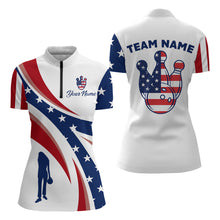 Load image into Gallery viewer, Custom Bowling Quarter-Zip Shirt Women USA Flag Bowling Team Jersey Patriotic Bowling League Shirt BDT125