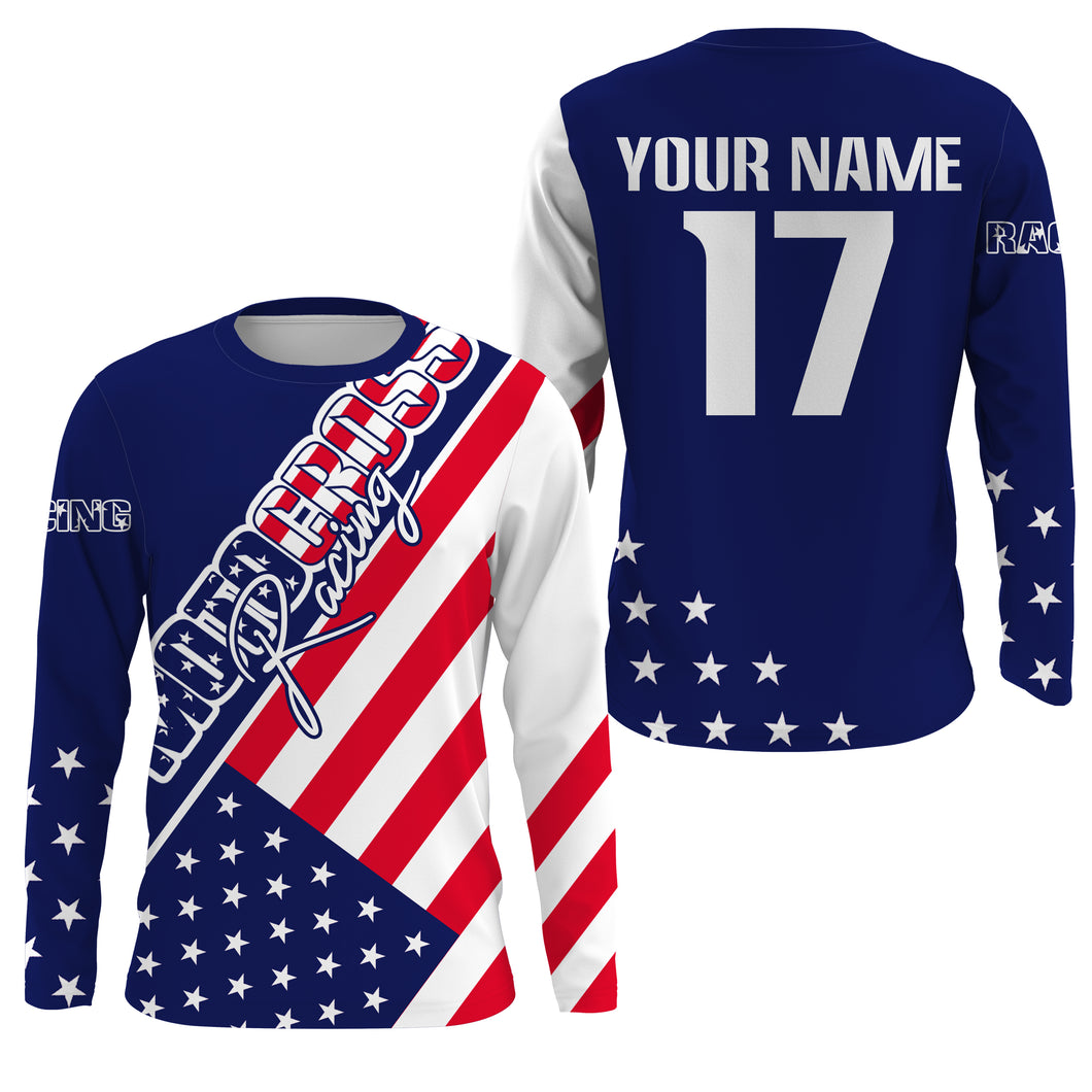 Motocross custom number name dirt bike jersey UV American flag youth men off-road Patriotic shirt PDT170