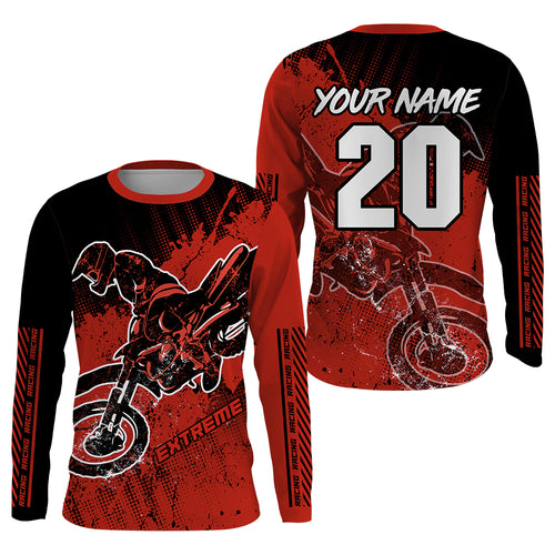 Extreme Motocross Jersey Personalized UPF30+ Red Dirt Bike Shirt Youth Men MX Riding Motorcycle PDT553