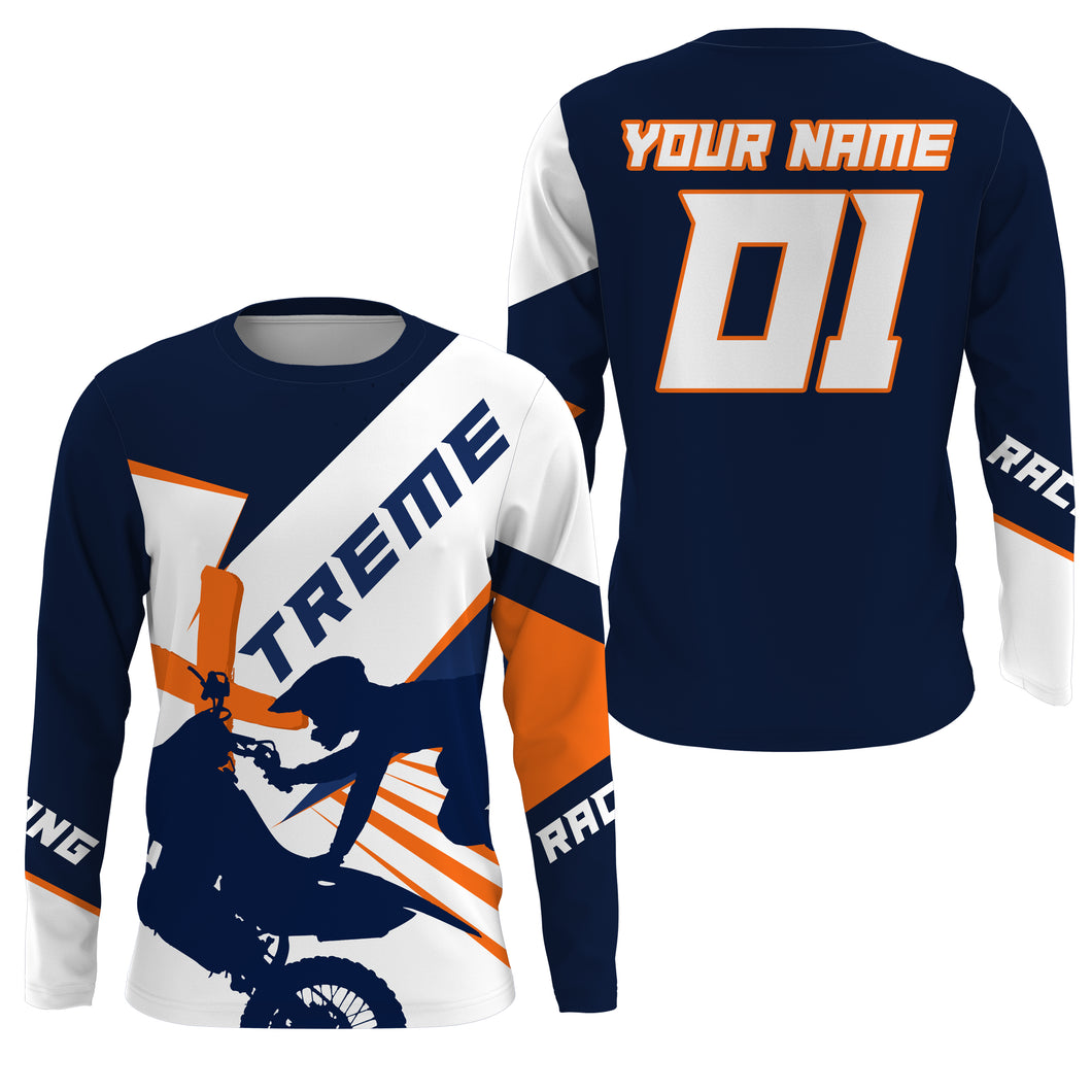 Personalized Motocross racing jersey blue and white UPF30+ youth adult dirt bike MX extreme shirt PDT189