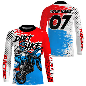 Blue Dirt Bike Jersey Kid Men Women UPF30+ Personalized Long Sleeve Motocross Off-Road MX Shirt PDT478