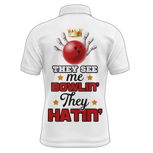 Red&White Bowling Polo Shirt Funny Personalized Bowling Shirt Men Custom Bowling Jersey for Team BDT12