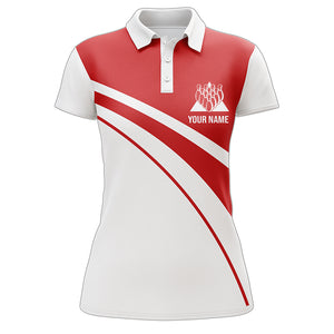 Red&White Bowling Polo Shirt Funny Personalized Bowling Shirt Women Custom Bowling Jersey for Team BDT13