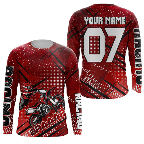 Custom Dirt Bike Jersey Red UPF30+ Braaap Motocross Shirt Men Women Kid MX SX Riding Motorcycle  PDT552