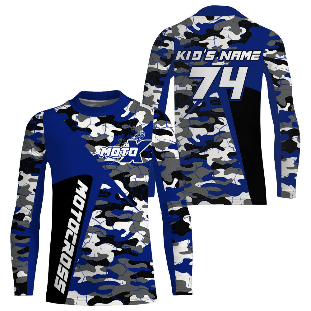 Custom Kid Men Women Dirt Bike MX Jersey UPF30+ Blue Camo