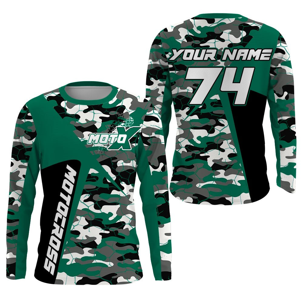 Personalized Motocross Jersey Green UPF30+ Men Kid Dirt Bike Shirt Extreme  MX Off-Road Jersey Motorcycle Long Sleeves XM118 (Adult Jersey)