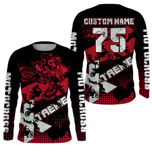 Personalized Adult&Youth Motocross Jersey UV Extreme Red Dirt Bike Shirt Boys Girls MX Long Sleeve PDT522