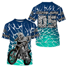Load image into Gallery viewer, Blue Motocross jersey youth men women UV protective personalized biker racing off-road motorcycle PDT05