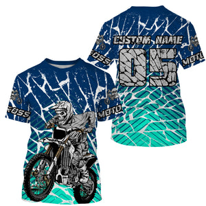 Blue Motocross jersey youth men women UV protective personalized biker racing off-road motorcycle PDT05