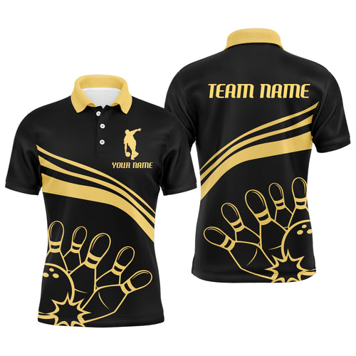 Black&Gold Bowling Polo Shirt For Men Custom Bowling Jersey Vintage Bowling Team League Shirt BDT114