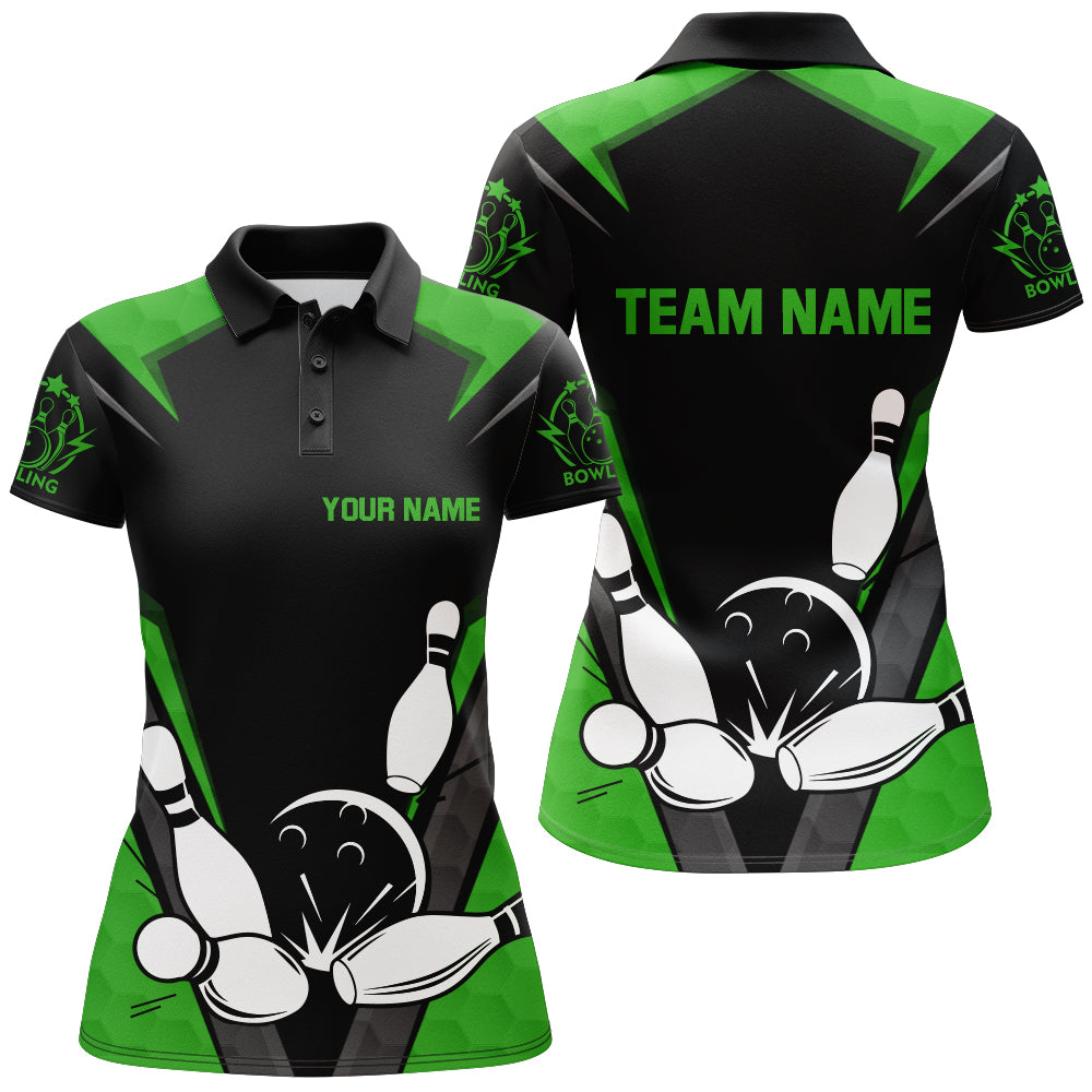 Black&Green Bowling Polo Shirt For Women Custom Bowling Jersey Vintage Bowling Team League Shirt BDT131