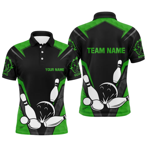 Black&Green Bowling Polo Shirt For Men Custom Bowling Jersey Vintage Bowling Team League Shirt BDT130