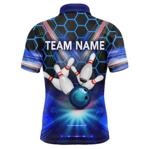 Blue Bowling Shirt For Men Custom Name Polo Bowling Jersey 3D Bowling Team Shirt For Men BDT43