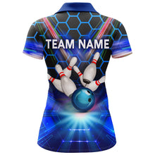 Load image into Gallery viewer, Blue Bowling Shirt For Women Custom Name Polo Bowling Jersey 3D Ladies Bowling Team Shirt BDT44