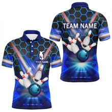 Load image into Gallery viewer, Blue Bowling Shirt For Men Custom Name Polo Bowling Jersey 3D Bowling Team Shirt For Men BDT43