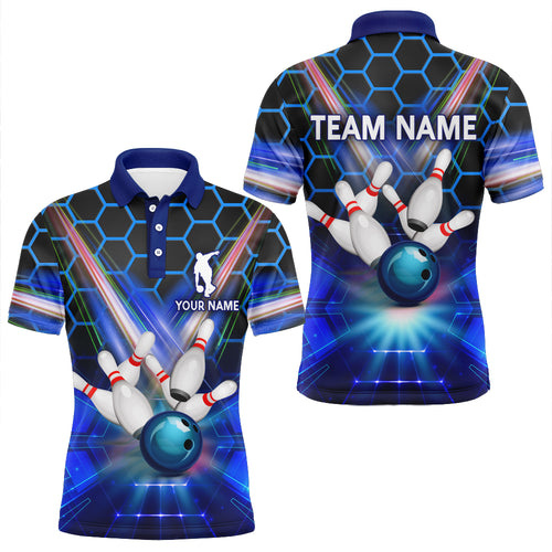 Blue Bowling Shirt For Men Custom Name Polo Bowling Jersey 3D Bowling Team Shirt For Men BDT43