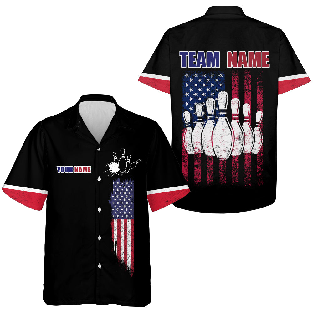 Hawaiian Bowling Shirt For Men Women Custom American Flag Bowling Shirt with Name Bowling Team Shirt BDT61