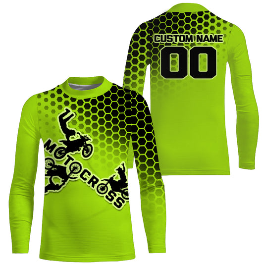 Green Motocross Jersey Personalized UPF30+ Dirt Bike Riding Shirt Men Women Kid MX Jersey Off-Road PDT541