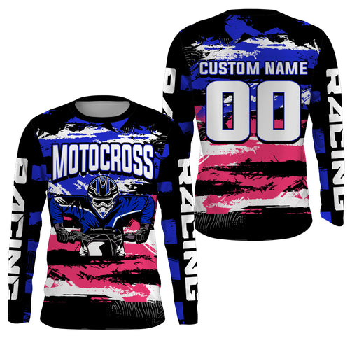 Blue Dirt Bike Jersey Men Kid Women UPF30+ Custom MX Riding Shirt Motocross Off-Road Motorcycle PDT601