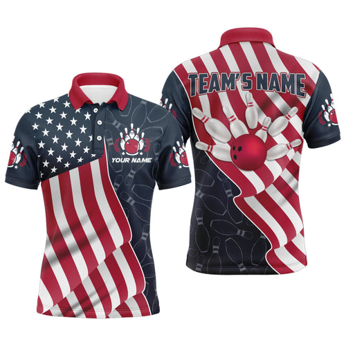 American Flag Bowling Jersey For Men Custom Polo Bowling Shirt Patriotic Bowling Shirt For Team BDT29