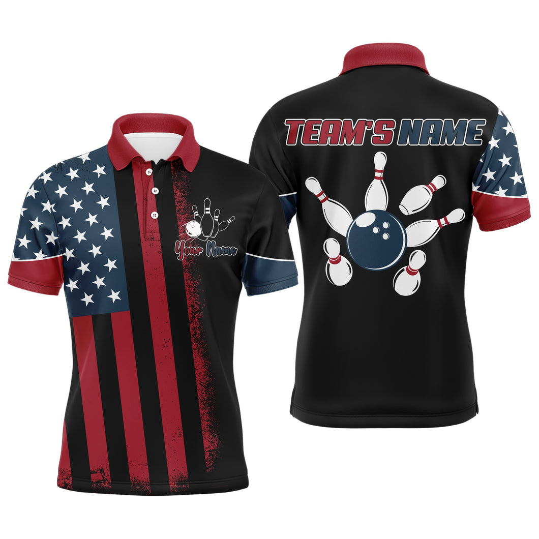 USA Flag Bowling Polo Shirt For Men Personalized Bowling Jersey Patriotic Bowling Team League Shirt BDT110