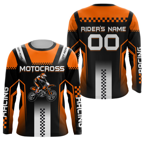 Personalized Motocross Jersey Kid Men UPF30+ Orange Dirt Bike Shirt Off-Road MX Motorcycle Jersey PDT576