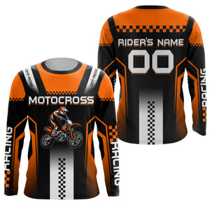 Personalized Motocross Jersey Kid Men UPF30+ Orange Dirt Bike Shirt Off-Road MX Motorcycle Jersey PDT576