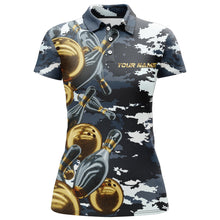 Load image into Gallery viewer, Custom Bowling Shirt for Women Camo Navy Bowling Team Jersey Women&#39;s Bowling Polo Shirt BDT42