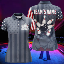 Load image into Gallery viewer, Custom Bowling Shirt Women American Flag Bowling Polo Shirt for Team Patriotic Navy Bowling Jersey BDT20